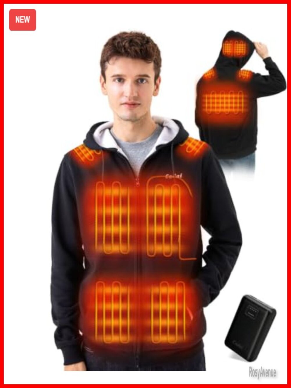 Cadai Heated Hoodie Sweatshirt 7.4V Battery 9-Zone Carbon Fiber Fleece Lined
